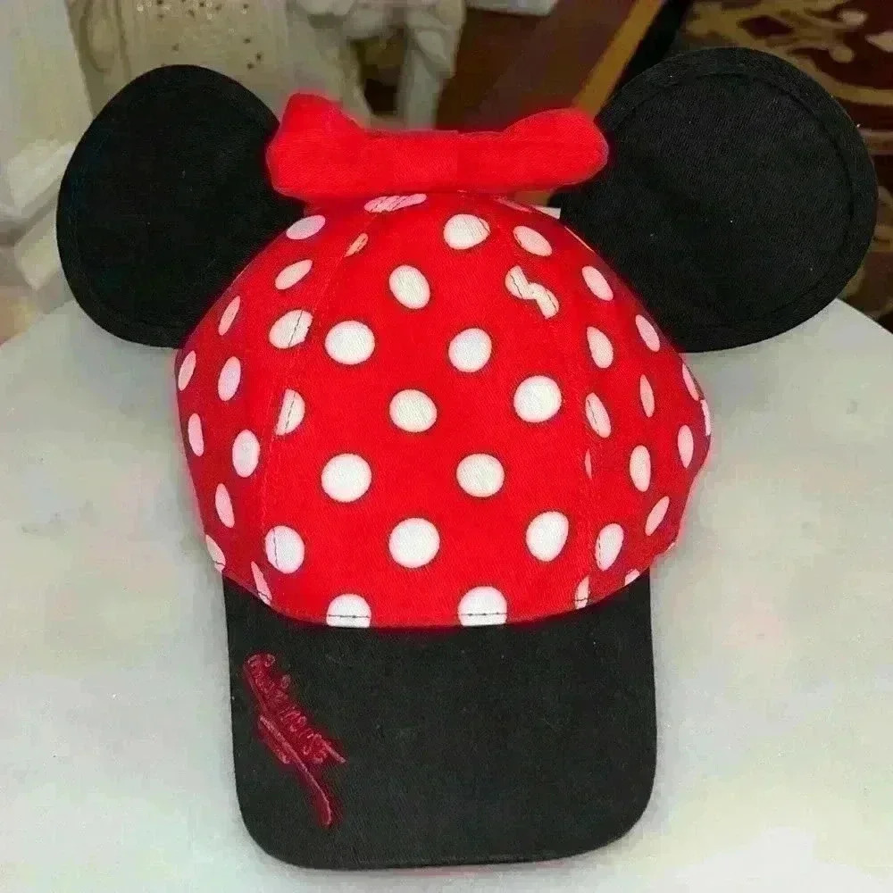 Walt Disney World Minnie Mouse Hat OS Youth Mickey Ears Bow Red Polka Dot Cap‎